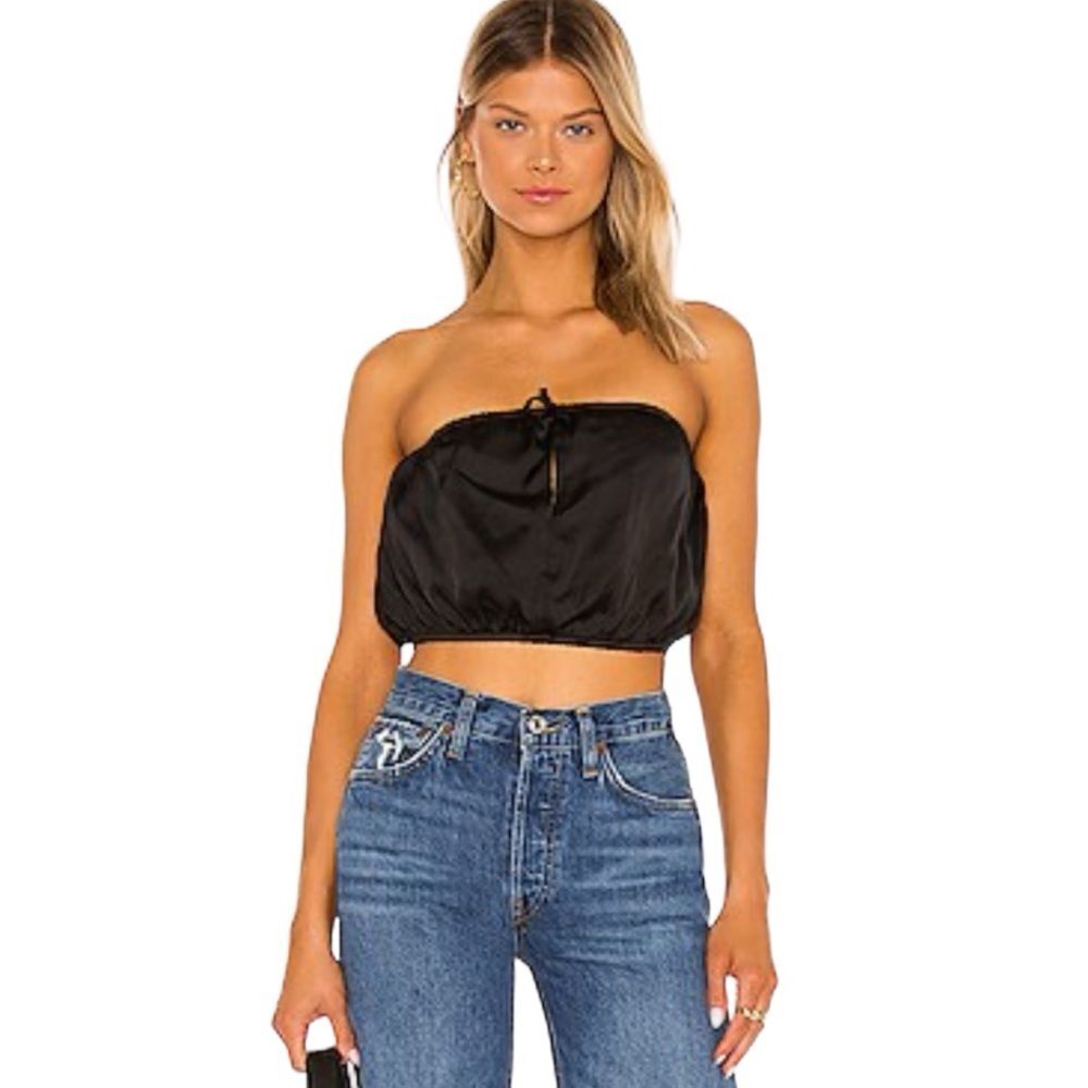 Majorelle Strapless Tube Cropped Black Satin Top Size Medium